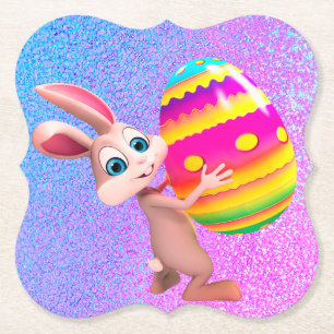 Easter Bunny with Easter Egg Set of Paper Coasters