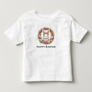 Easter Bunny with Easter Eggs and Floral Wreath Toddler T-Shirt
