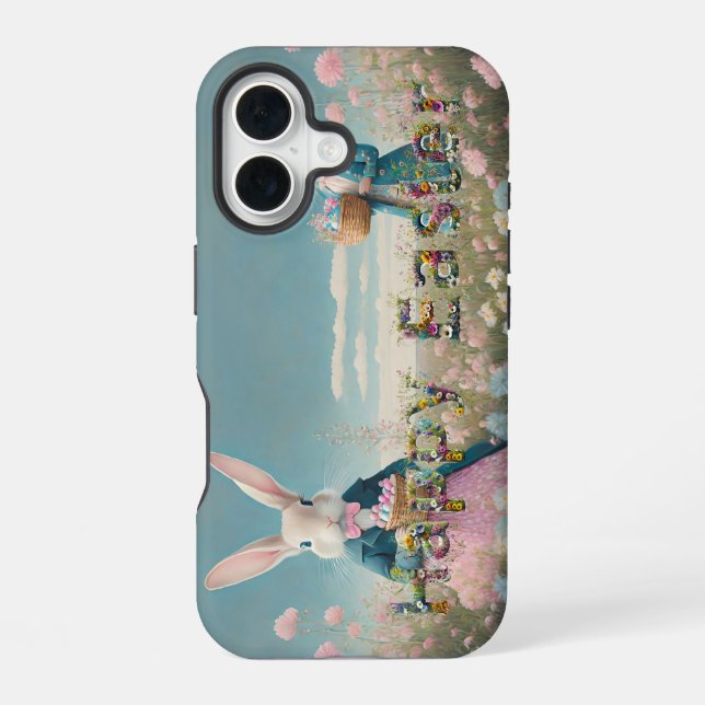 Easter bunny with Easter Eggs Happy Easter iPhone 16 Case (Back)