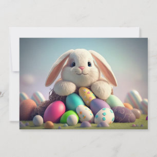 Easter bunny with easter eggs holiday card