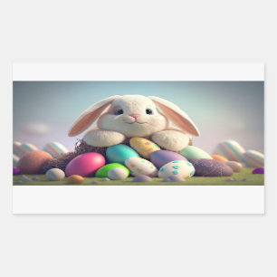 Easter bunny with easter eggs rectangular sticker