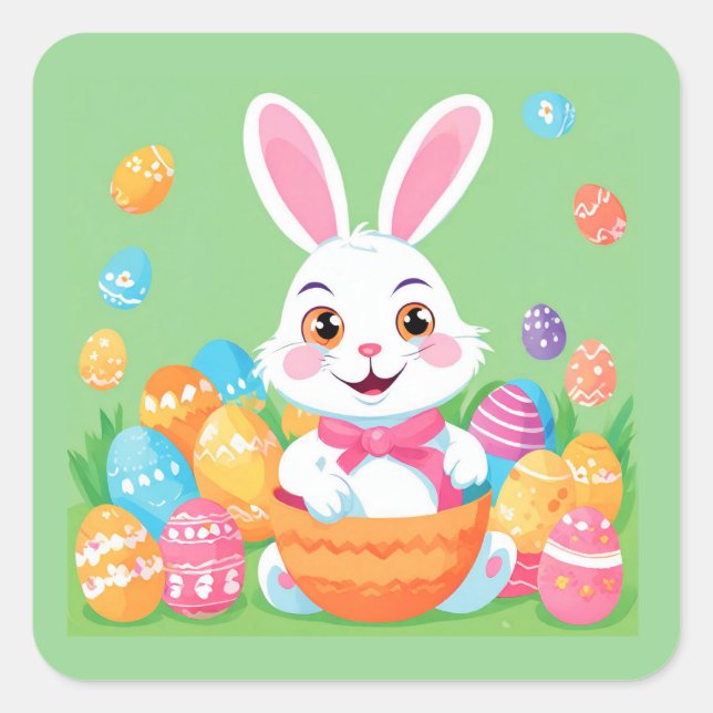 Easter Bunny with Easter Eggs Sticker Sheet  (Front)