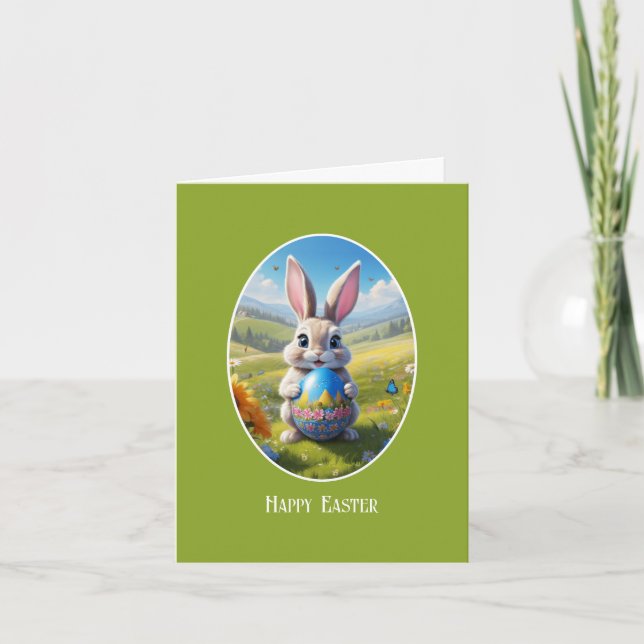 Easter bunny with egg, oval -  card (Front)