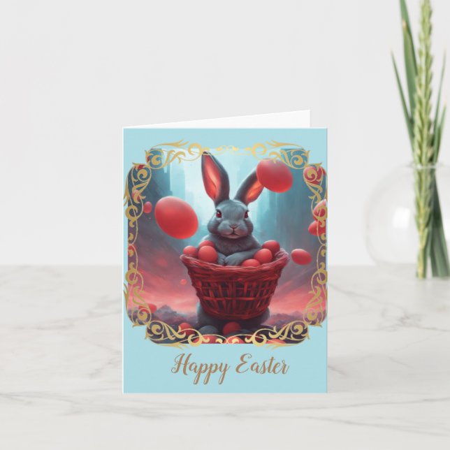 Easter bunny with egg thank you card (Front)