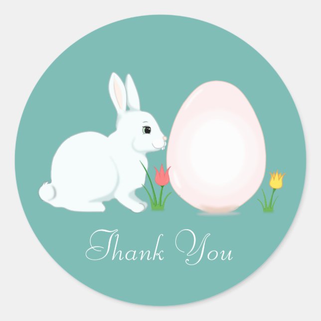 Easter Bunny with Egg Thank You Classic Round Stic Classic Round Sticker (Front)