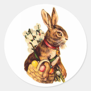 Easter Bunny With Eggs and Flowers Classic Round Sticker