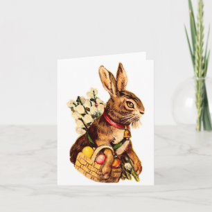 Easter Bunny With Eggs and Flowers Holiday Card