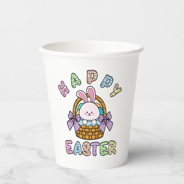 Easter Bunny With Eggs Basket  Paper Cups (Front)
