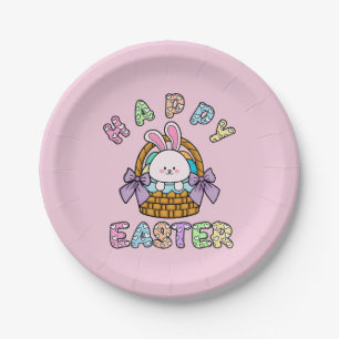 Easter Bunny With Eggs Basket Paper Plate