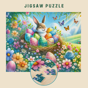 Easter Bunny with Eggs in Flower Garden -  Jigsaw Puzzle