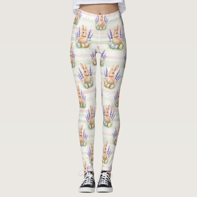Easter Bunny with Eggs Spring Pastel Pattern (10) Leggings (Front)
