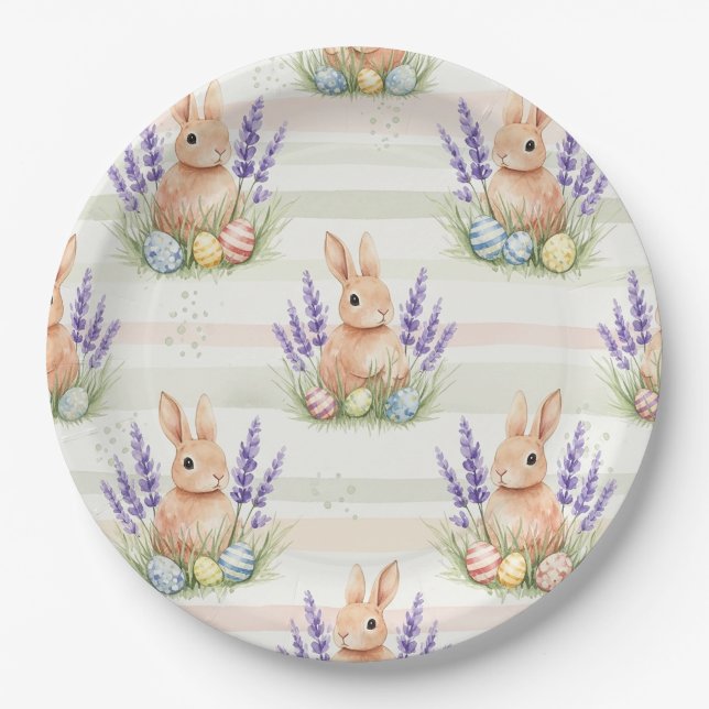 Easter Bunny with Eggs Spring Pastel Pattern (10) Paper Plate (Front)