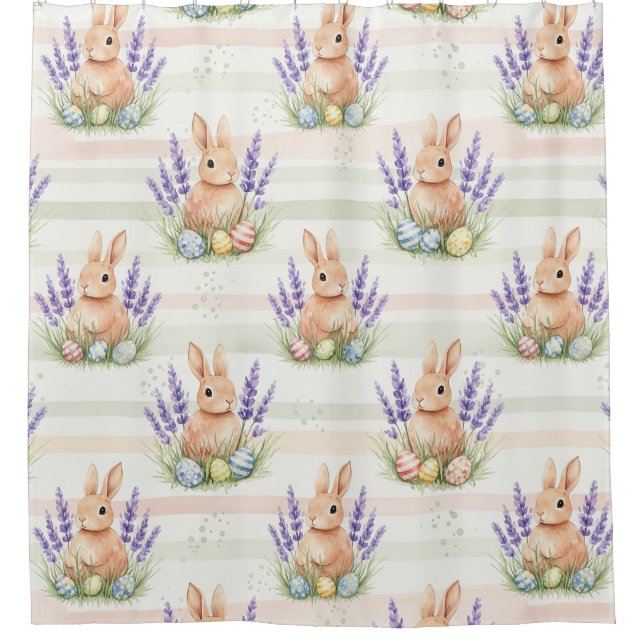 Easter Bunny with Eggs Spring Pastel Pattern (10) Shower Curtain (Front)