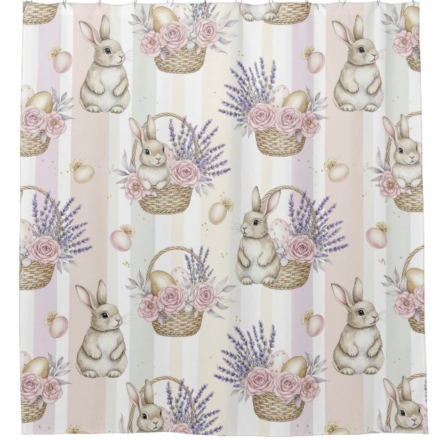 Easter Bunny with Eggs Spring Pastel Pattern (11) Shower Curtain (Front)