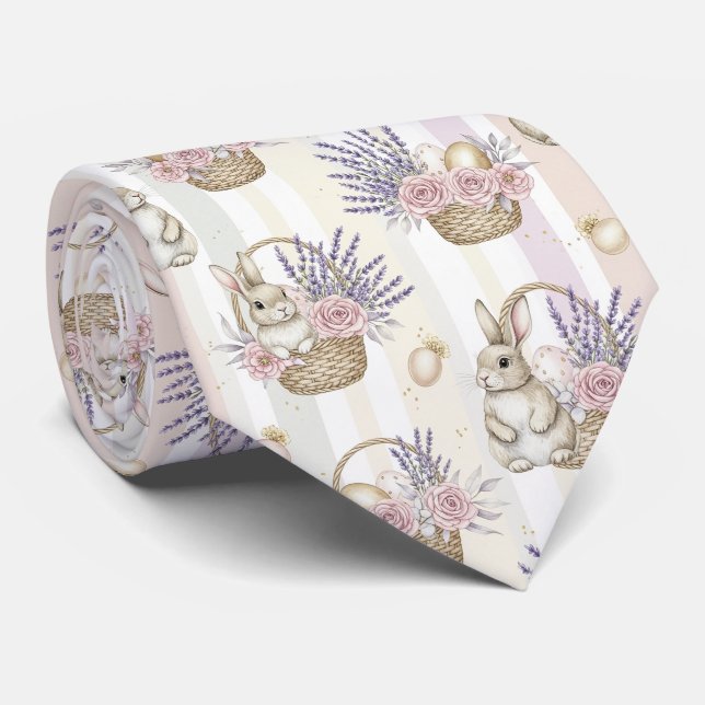 Easter Bunny with Eggs Spring Pastel Pattern (11) Tie (Rolled)