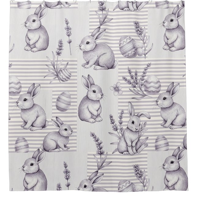 Easter Bunny with Eggs Spring Pastel Pattern (12) Shower Curtain (Front)