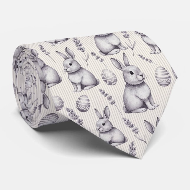 Easter Bunny with Eggs Spring Pastel Pattern (13) Tie (Rolled)
