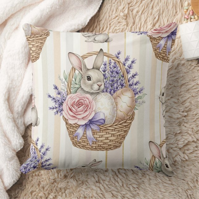 Easter Bunny with Eggs Spring Pastel Pattern (14) Cushion (Blanket)