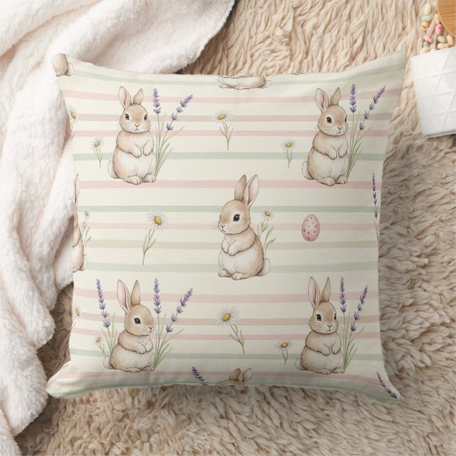 Easter Bunny with Eggs Spring Pastel Pattern (2) Cushion (Blanket)
