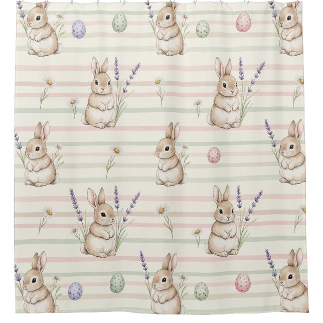 Easter Bunny with Eggs Spring Pastel Pattern (2) Shower Curtain (Front)
