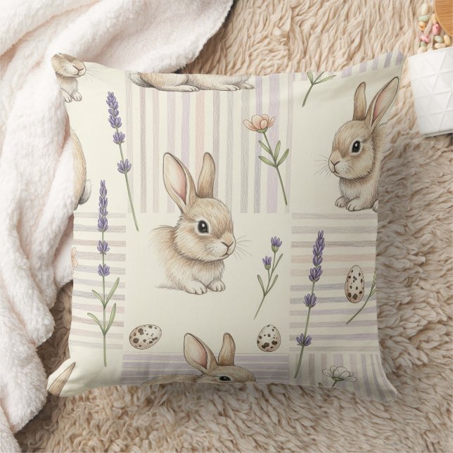 Easter Bunny with Eggs Spring Pastel Pattern (4) Cushion (Blanket)