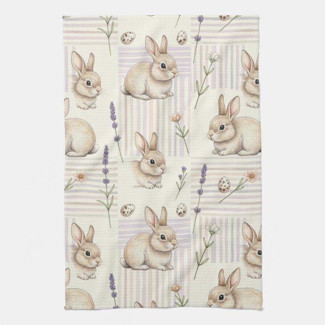 Easter Bunny with Eggs Spring Pastel Pattern (4) Tea Towel (Vertical)