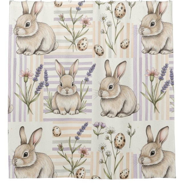 Easter Bunny with Eggs Spring Pastel Pattern (5) Shower Curtain (Front)