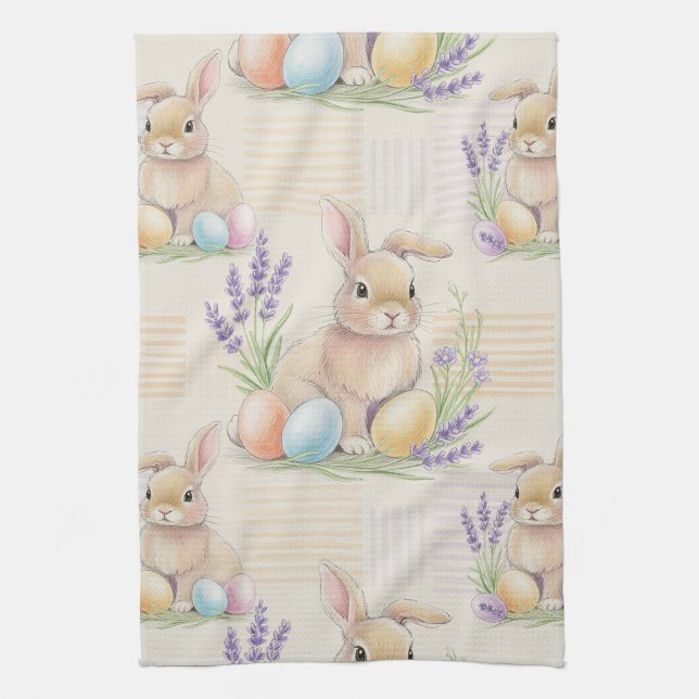 Easter Bunny with Eggs Spring Pastel Pattern (6) Tea Towel (Vertical)