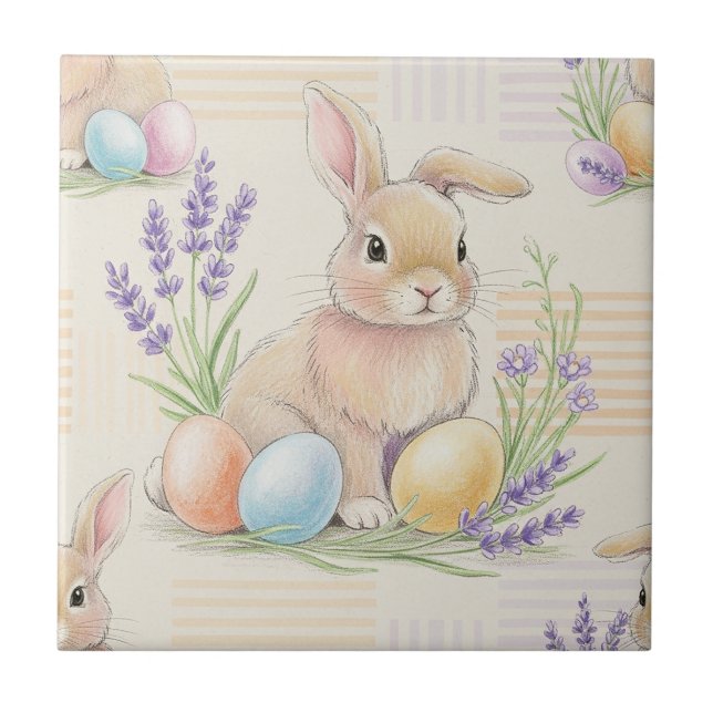 Easter Bunny with Eggs Spring Pastel Pattern (6) Tile (Front)