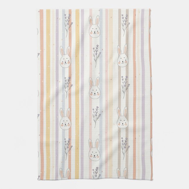 Easter Bunny with Eggs Spring Pastel Pattern (8) Tea Towel (Vertical)