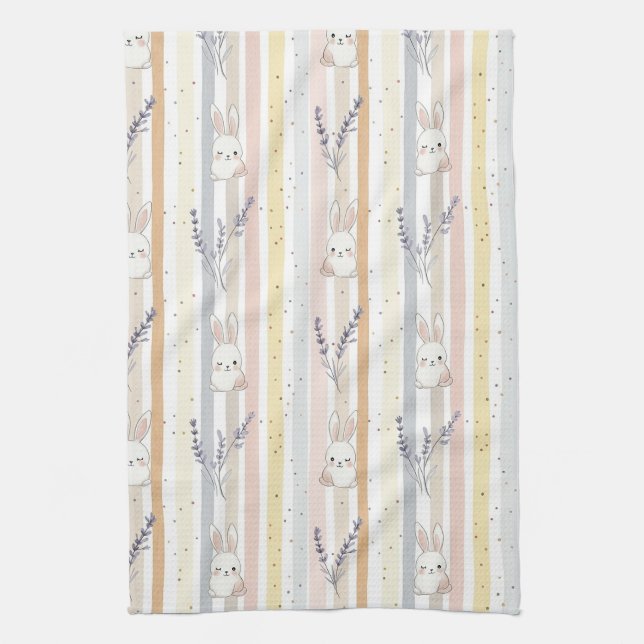 Easter Bunny with Eggs Spring Pastel Pattern (9) Tea Towel (Vertical)