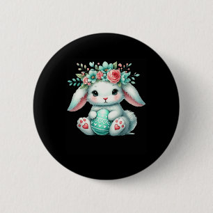 Easter Bunny With Flower Crown Girls Women Floral 6 Cm Round Badge