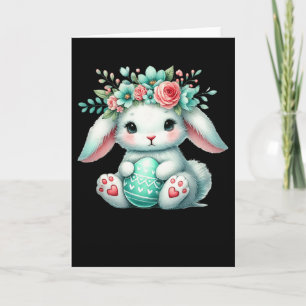 Easter Bunny With Flower Crown Girls Women Floral Card
