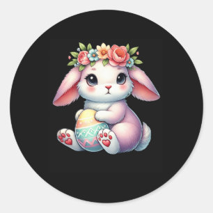 Easter Bunny With Flower Crown Girls Women Floral Classic Round Sticker