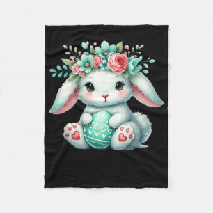 Easter Bunny With Flower Crown Girls Women Floral Fleece Blanket