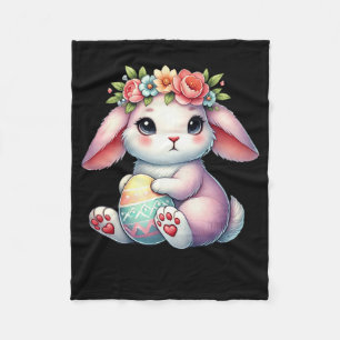 Easter Bunny With Flower Crown Girls Women Floral  Fleece Blanket