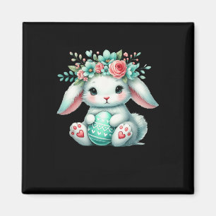 Easter Bunny With Flower Crown Girls Women Floral  Magnet