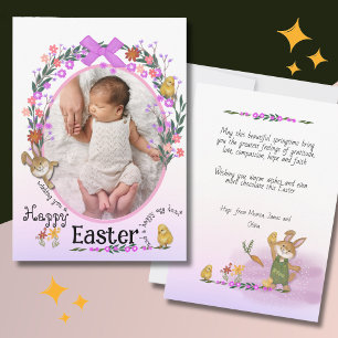 Easter bunny with flowers Photo Card