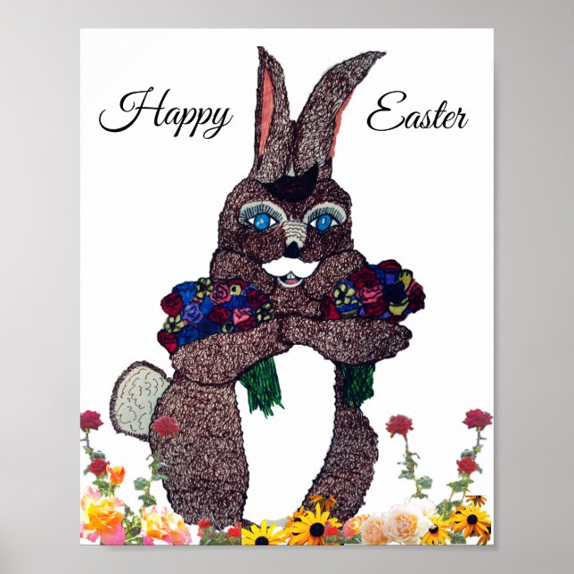EASTER BUNNY WITH FLOWERS  POSTER (Front)
