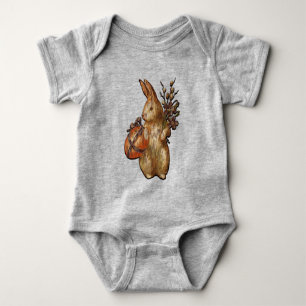Easter Bunny with Flowers Unisex Grey Bodysuit