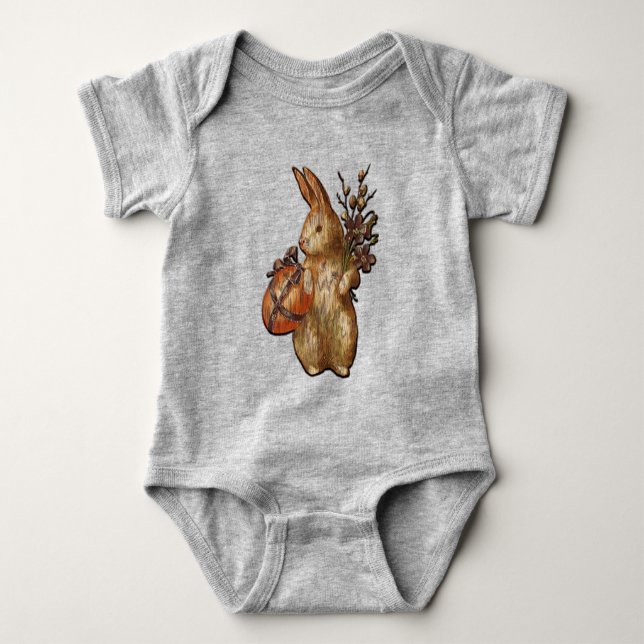 Easter Bunny with Flowers Unisex Grey Bodysuit (Front)
