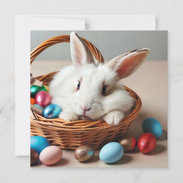 Easter bunny with his eggs. magnetic invitation (Front)