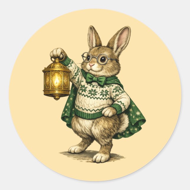 Easter Bunny with Lantern Classic Round Sticker (Front)