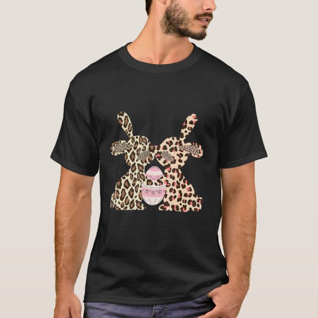 Easter Bunny With Leopard Print And Egg T-Shirt (Front)