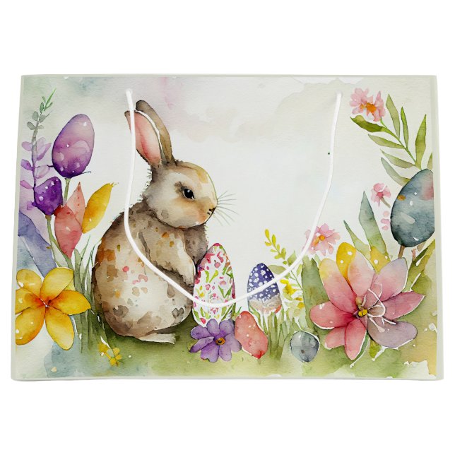 Easter bunny with painted eggs in the garden large gift bag (Front)