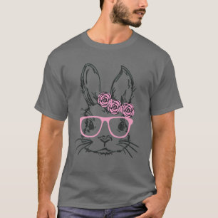Easter Bunny With Pink Glasses And Floral Bandanna T-Shirt