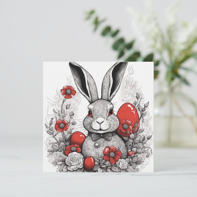 Easter bunny with red eggs holiday card (Standing Front)