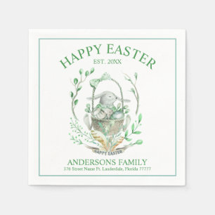 Easter bunny with spring flowers and eggs basket napkin