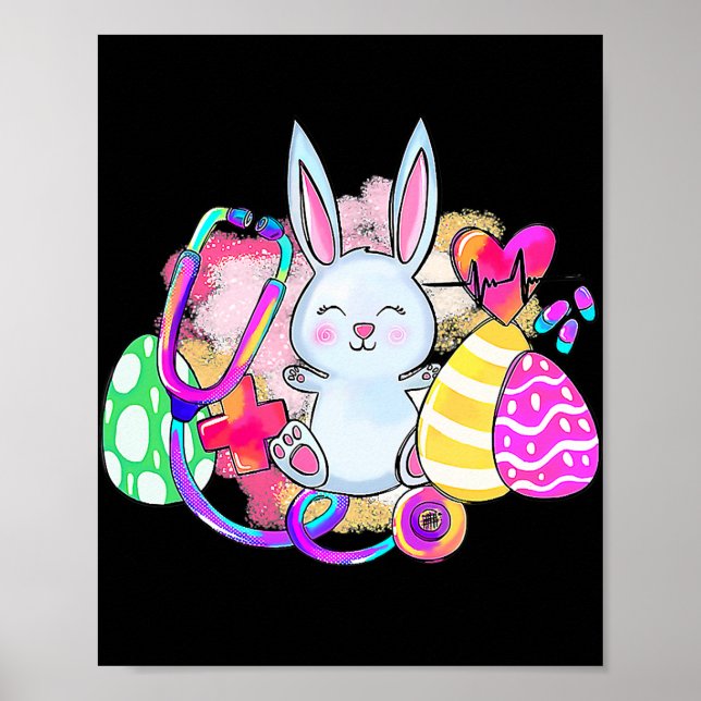 Easter Bunny With Stethoscope And Easter Eggs Poster (Front)