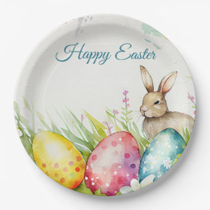 Easter bunny with three Easter Eggs Paper Plate